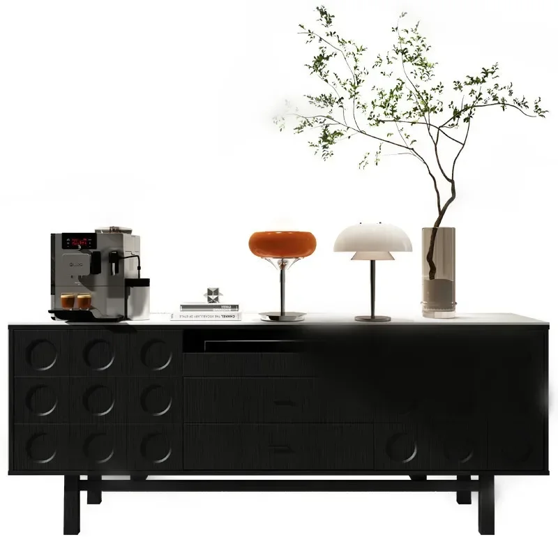 

Retro solid wood decorative dining side cabinet, wabi sandy wind light luxury medium height and short bucket cabinet, black set