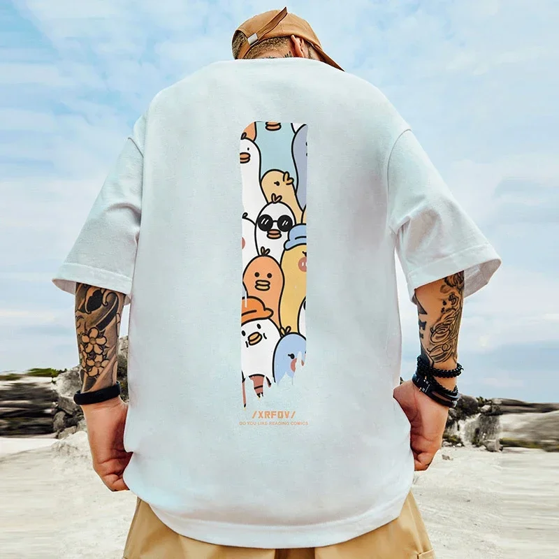 2024100% Cotton Casual Oversized Men's T-shirt Streetwear Monogram Print Line Designer T-shirt Harajuku Short Sleeve Top