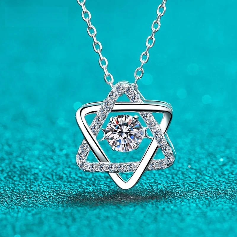 

Simulation Diamonds Necklace for Women Six-pointed Star Romantic 0.5ct Moissanite Pendant Wedding S925 Silver Jewelry