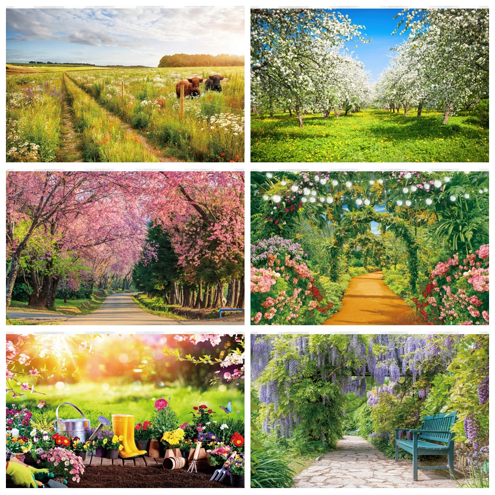 

Spring Scenery Background for Photography Natural Forest Flowers Landscape Photo Portrait Photographic Backdrop Decor