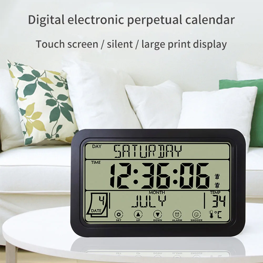 Large Number Electronic Wall Clock Student Alarm Clock Temperature Humidity Calenda Display Touch Setting Button Home Decoration