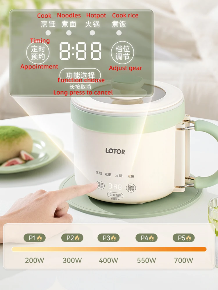 Olla de Cocina eléctrica de 1,6l, olla de arroz portátil con mango plegable, olla de viaje, Mini olla caliente para dormitorio, sartén eléctrica de 220V