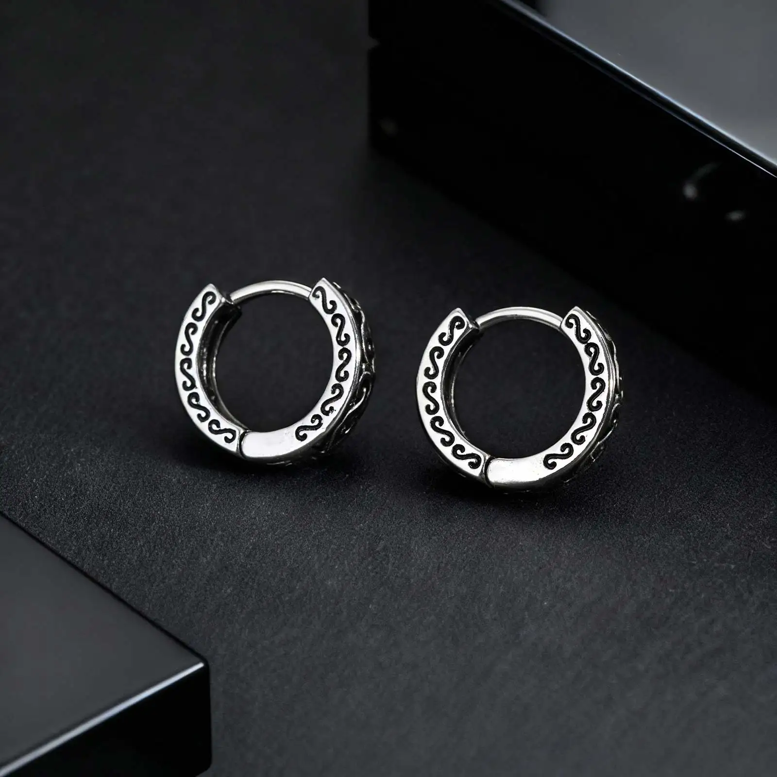 Punk Stainless Steel Hoop Earrings for Men Teens, Hypoallergenic Waterproof Small Huggies Earrings,Rock Hip Hop Cool Jewelry