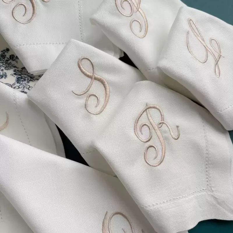 Script Font Monogram Embroidered white Dinner Cloth Napkins ,White Housewarming Gift  Wedding Event napkin