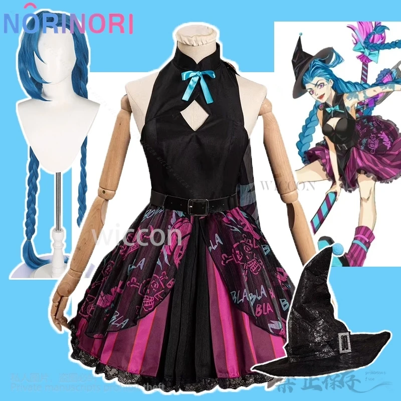 Anime Arcane 2 Game LoL Cosplay Jinx Costume Witch Sleeveless Dress Lolita Hat Wig Woman Sexy Carnival Party Suit Customized