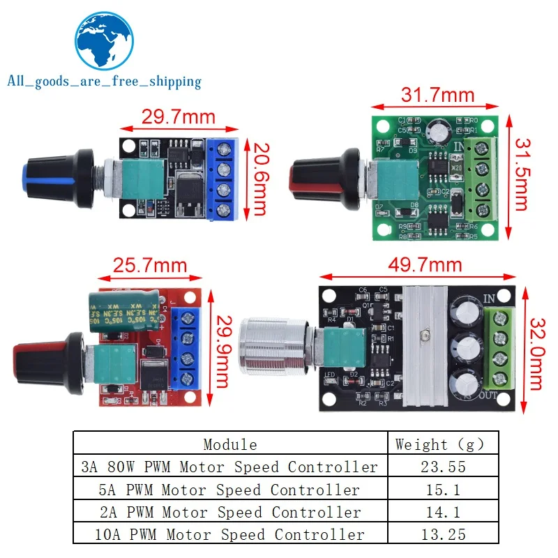DC 1.8 v-35 V 2A 3A modul Drive dapat disesuaikan, kontroler kecepatan Motor tegangan rendah PWM 30W 80W 90W