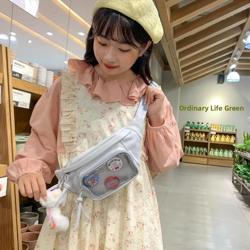 Borsa da petto coreana Sle Bangle Bae Borsa da donna Spor Girl Borsa a tracolla Borsa da vita per il tempo libero per studenti Materiale in nylon morbido con cerniera Cl...