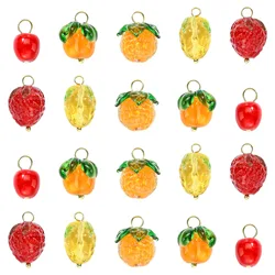 20Pcs 5 Styles Fruit Lampwork Glass Pendants 3D Fruit Beads with Findings Glass Food Charms for DIY Crafts Jewelry Making