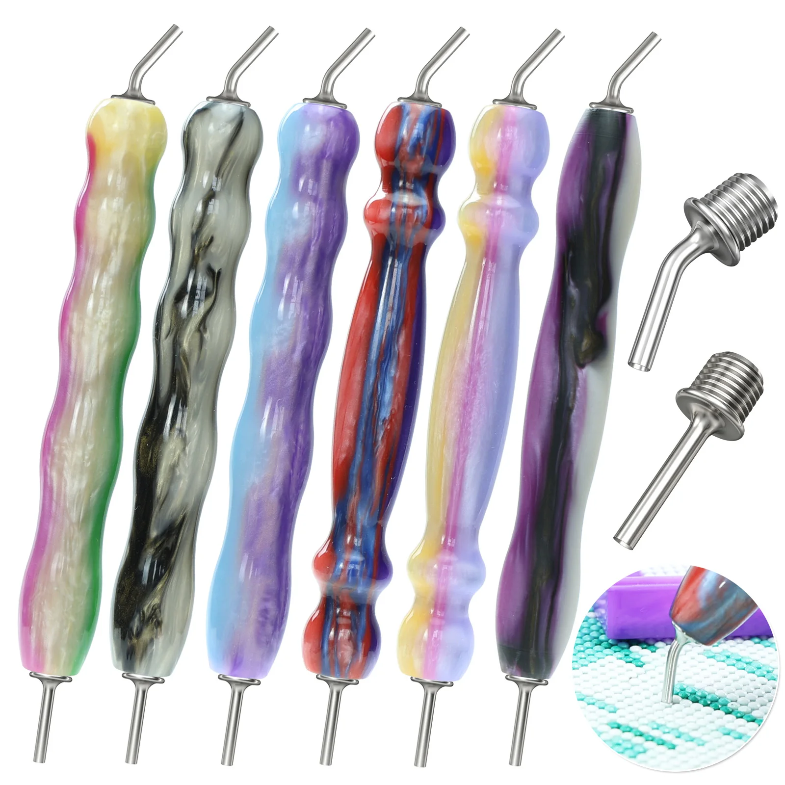 Colorful Resin Diamond Painting Pen, Stainless Steel Ultrafine Pen Tips, 5D Diamond Painting Tool Accessories, for Diamond Art