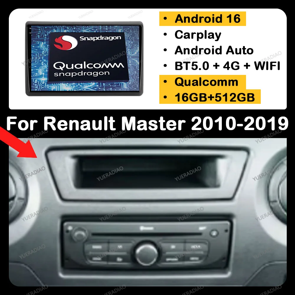 Radio para coche Android 16 para Renault Master 2010 - 2019, para Nissan NV400 2010 - 2020, para Opel Movano 2 2010 - 2019, GPS NAVI BT 2DIN