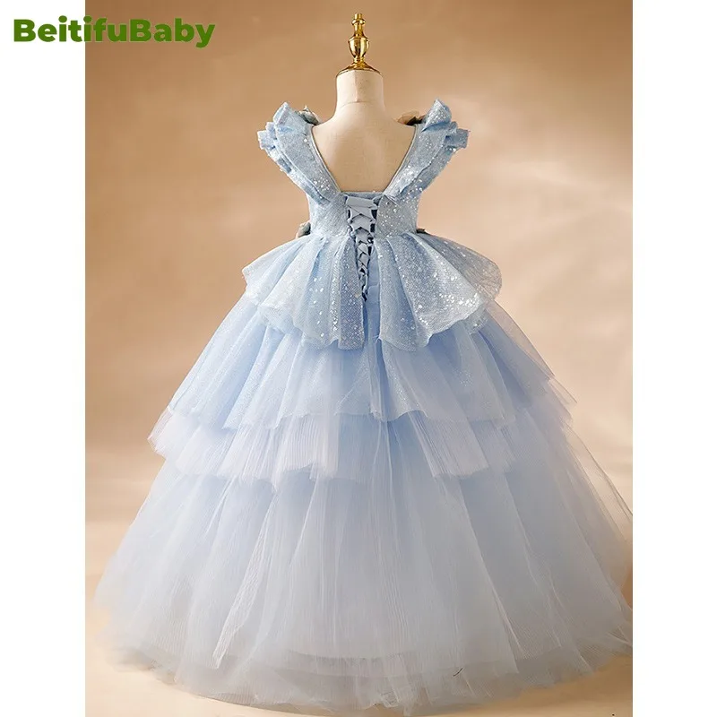 BeitifuBaby 2024 Flower Girl Dress Flower Fairy Sleeveless Lace-up Ball Gown Tiered Pageant Dresses for Girls Vestidos De Novia