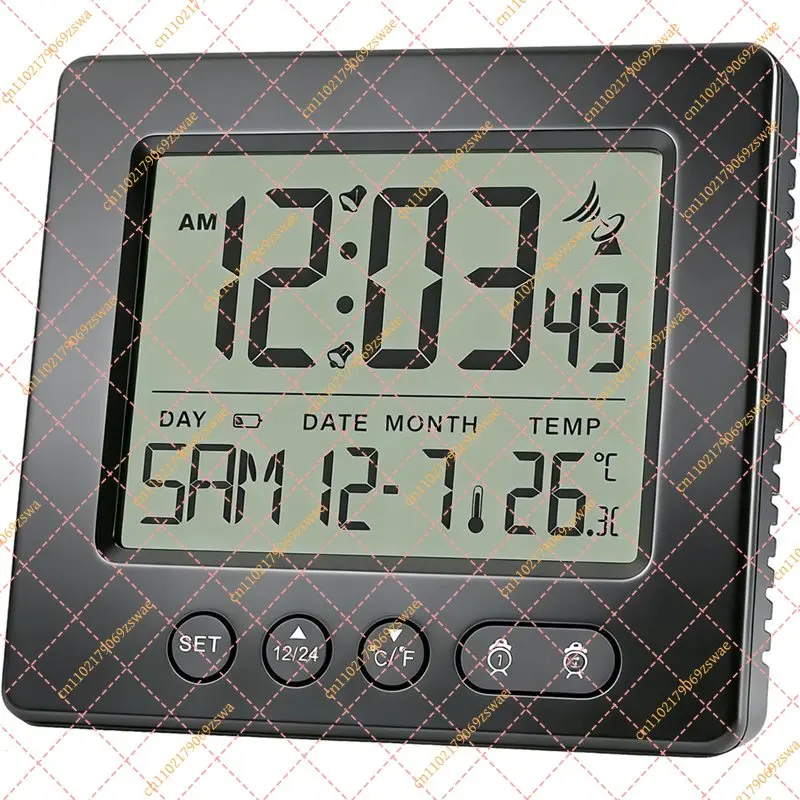 Radio Controlled Digital Alarm Clock with Temperature Display, Dual Alarm & Snooze