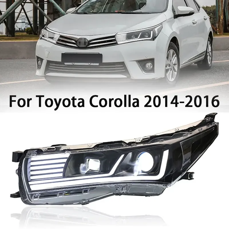 

Автомобильный фонарь для Toyota Corolla, светодиодные фары 2014-2016, фары Corolla, светодиодные фары с двумя линзами, потоковое дневное освещение, автомобильные аксессуары
