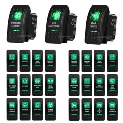 Joli à bascule à lumière LED verte, SPST, 5 broches, DPDT, 7 broches pour voiture, bateau marin, IP68, NARVA Carling, style ARB, pièces de rechange automobiles, 1PC