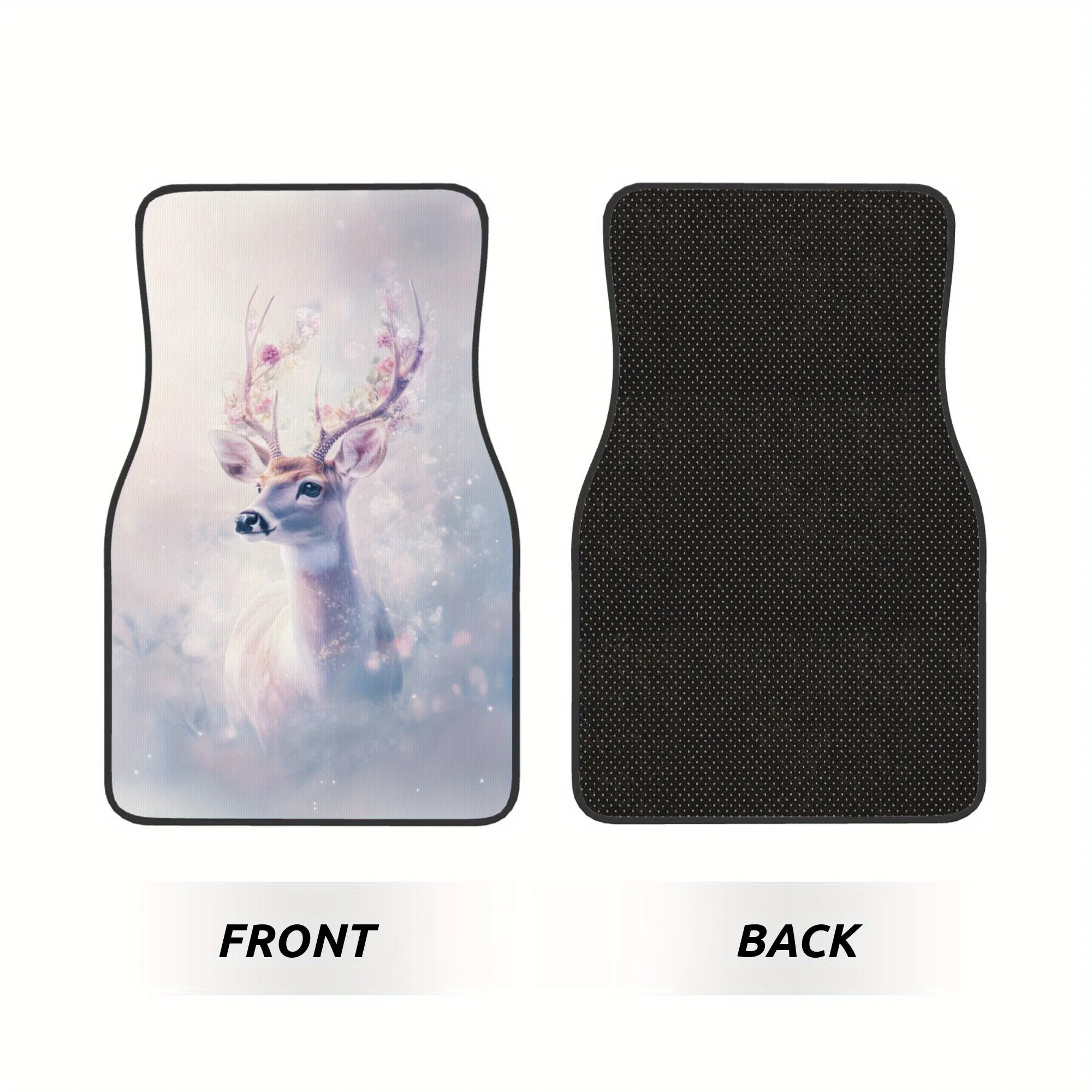 4pcs Fantasy Whitetail Deer Floral Antlers Universal Car Floor Mat Set, Fit Sedans/Trucks/SUVs, Perfect Holiday Gift For Drivers