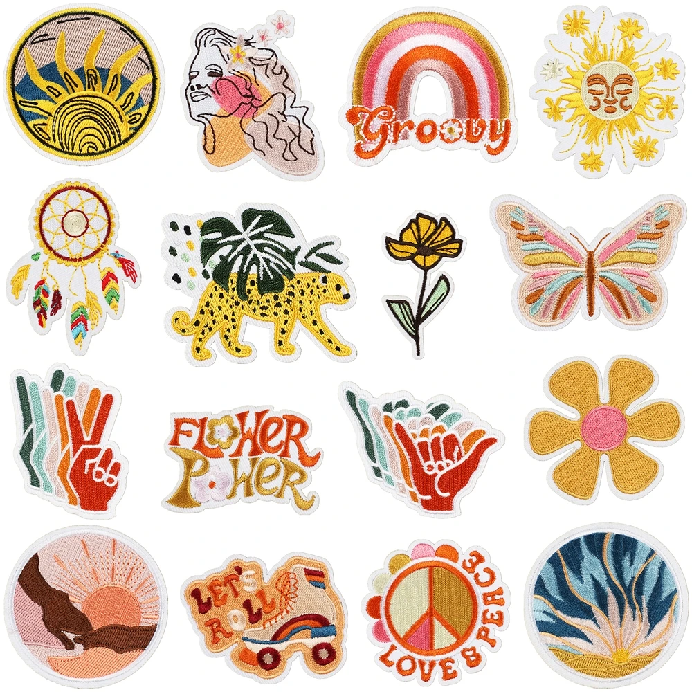 1pcs Patch Sunshine Stickers Iron On Patches for Clothing Sewing Embroidery Fusible Applique Badge Decoration Stripes