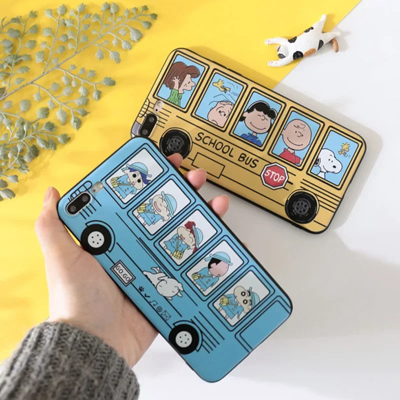 New Snoopy School Bus Couples IPhone Case Psyduck Silicone Anime Waterproof Protector Cases for IPhone 13 11 12 PRO MAX X XS XR