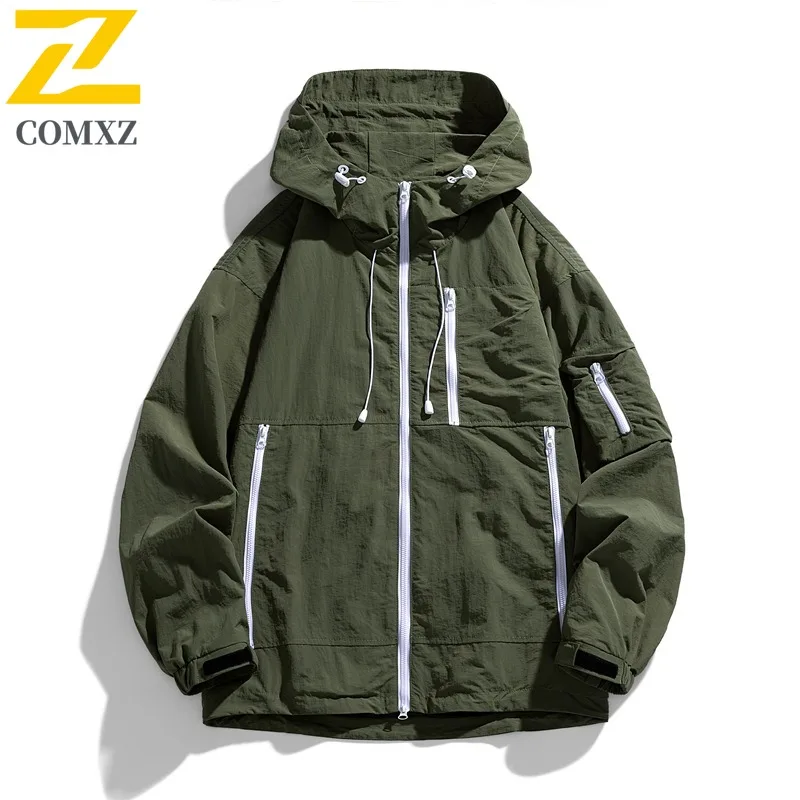 COMXZ 2025 New Techwear Jacket Men Waterproof Windbreaker Outdoor Functional Fashion Trendy Stylish Windproof Coat