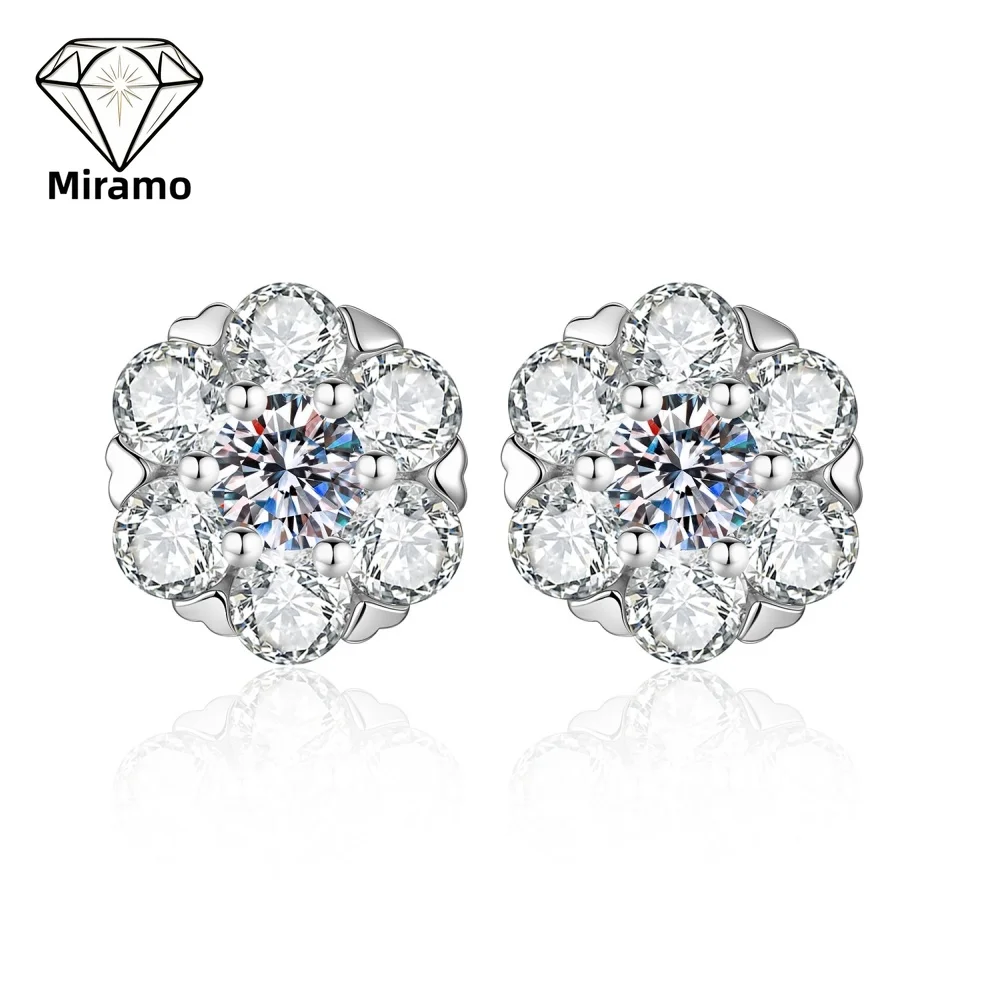 0.3CT Round Cut Moissanite/Zircon Stud Earring Luxury Sunflower Diamond Ear Stud for Women S925 Sterling Silver with Certificate