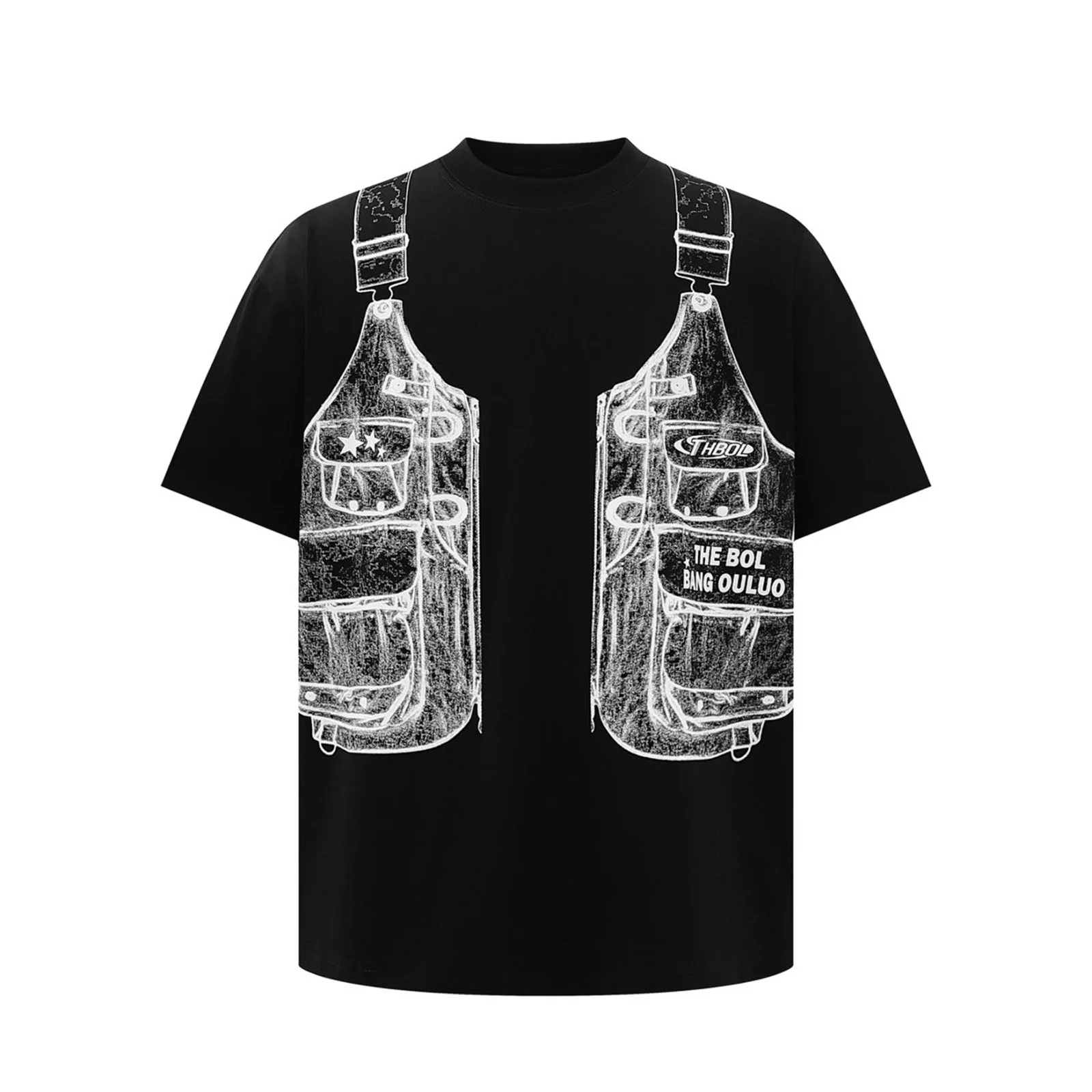 

Fashion Short Sleeve Tshirt Men Japanese Streetwear Loose Tops O-neck Hand-painted Vest Printed T-shirts Summer Couple Clothing