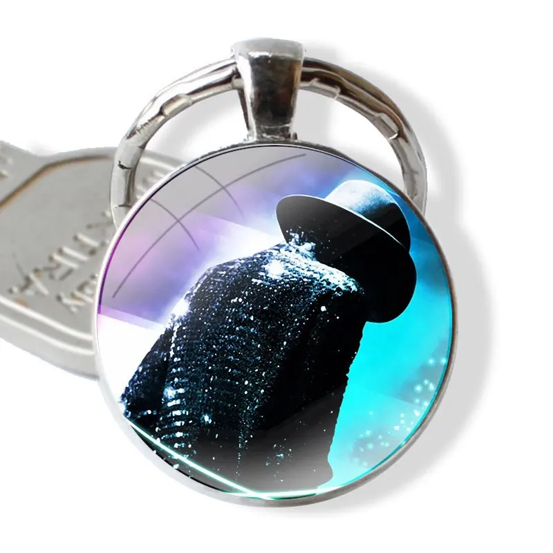 25mm Glass Cabohcon Keychain Key Rings for Women Men Jewelry Gift Michael Jackson Dancing King