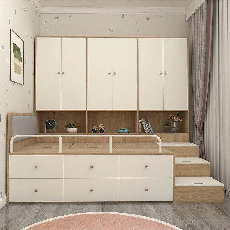 Tatami bed wardrobe integrated small apartment children's bed cabinet combination multi-functional with storage bookshelf bed