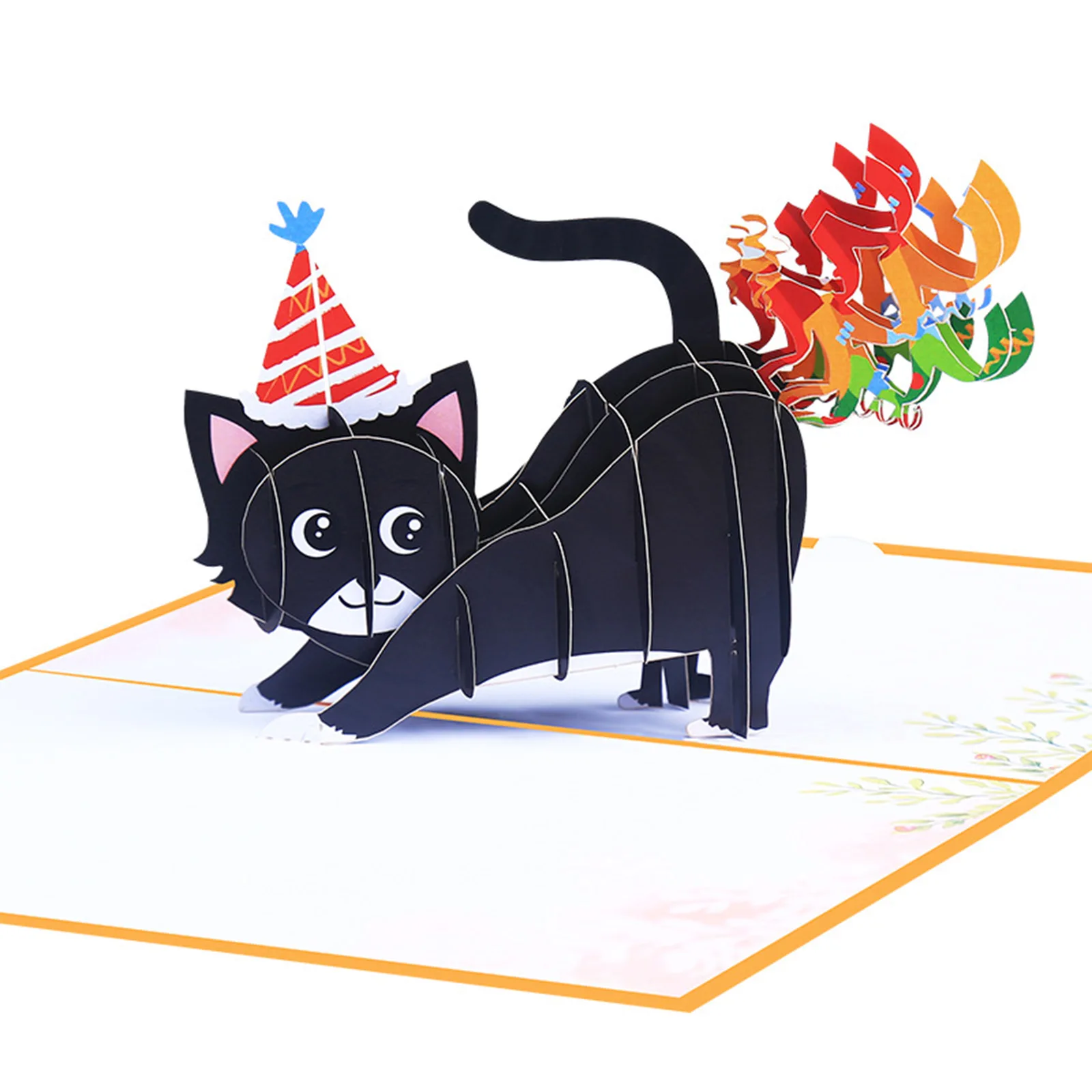 Envelopes Greeting Cards Orange Paper 3D 5x7 Inches Birthday Card Black Cat Environmentally Explosive Laughter