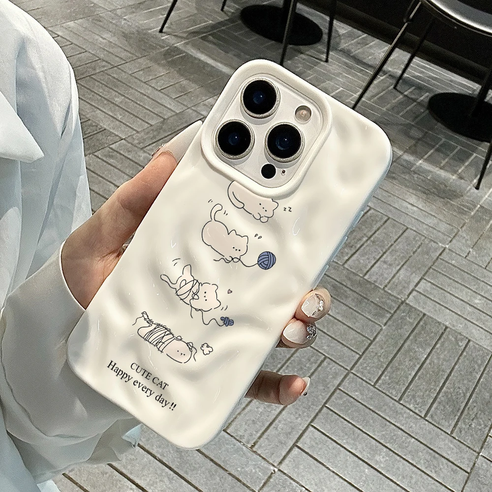 Niedliche Katzen-Handyhülle aus Garn für iPhone 17 16 15 14 13 12 11 Pro Max 14 15 Plus 17Air, Falten-Wellen-Design, weiche Silikon-Schutzhülle – Detail 4