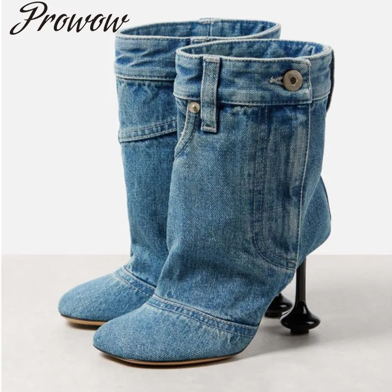 

Новые джинсовые ботильоны на высоком каблуке в стиле ретро, модные ботильоны на тонком каблуке, женская обувь Zapatos Mujer