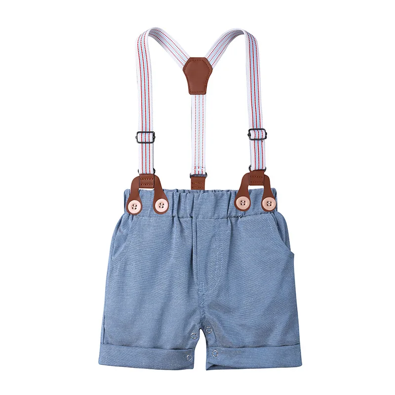 2 Stück Sommer Kleinkind Junge Outfits koreanische Mode Gentleman Krawatte Kurzarm Neugeborenen Stram pler Overalls Shorts Baby Sets BC2375-1