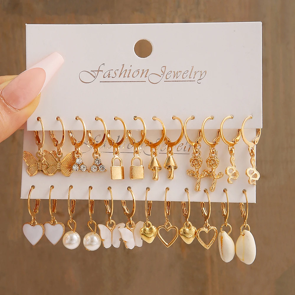 48 PCS/set Pearl Twist Hoop Earrings Set Metal Heart 2024 Fashion Trend Women Jewelry Party Dating Gifts Daily Wear Accessories