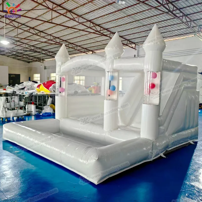 Commercial Grade white inflatable bouncer with slide and ballpit