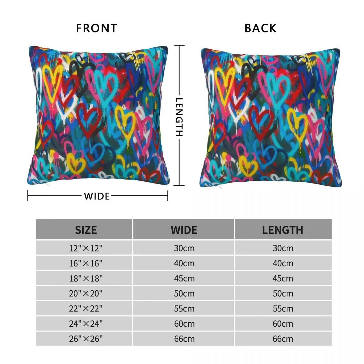 Chaotic Hearts Rainbow Love Square Pillowcase Polyester Linen Velvet Pattern Decorative Pillow Case Sofa Seater Cushion Cover