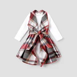 PatPat 2PCS Toddler Girl Asymmetrical Hemline Classic Grid Dress Set Perfect for Outings and Daily Wear Basic Style