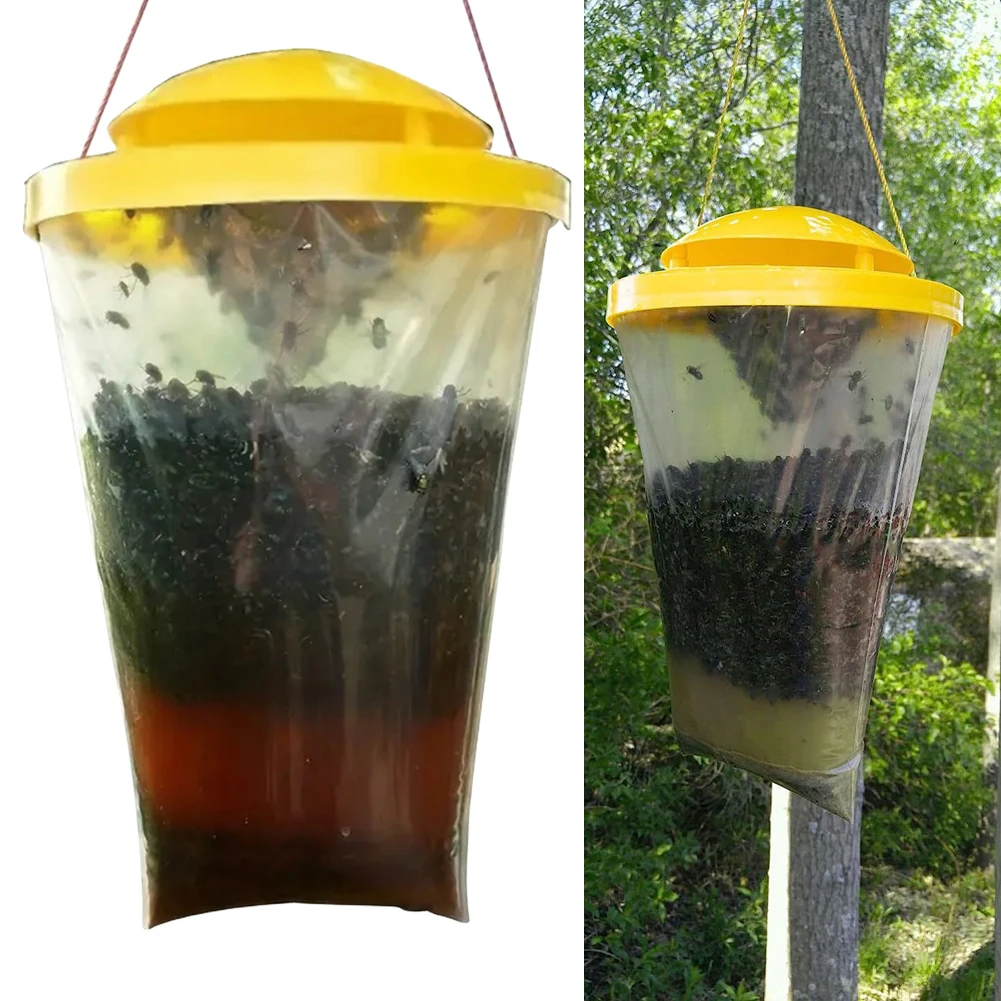 Outdoor Fly Catcher Cage Flies Catching Bag with Bait Live Trap Attractant Container Effective Insect Trap for Outdoor Yard Lawn