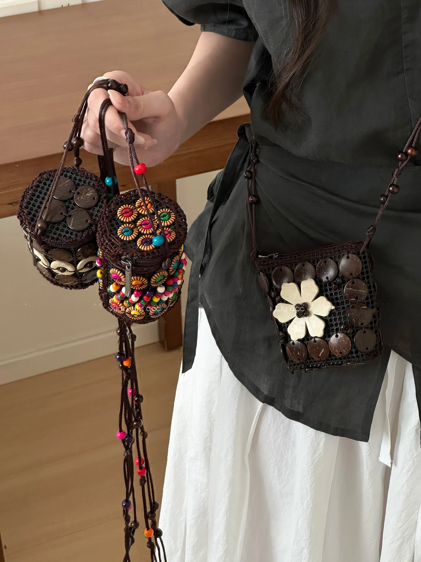 Bohemian Style Diagonal Cross Small Bag Retro Fashion Lipstick Headphone Bag Coin Purse Exquisite Beach Vacation Mini Chain Bag