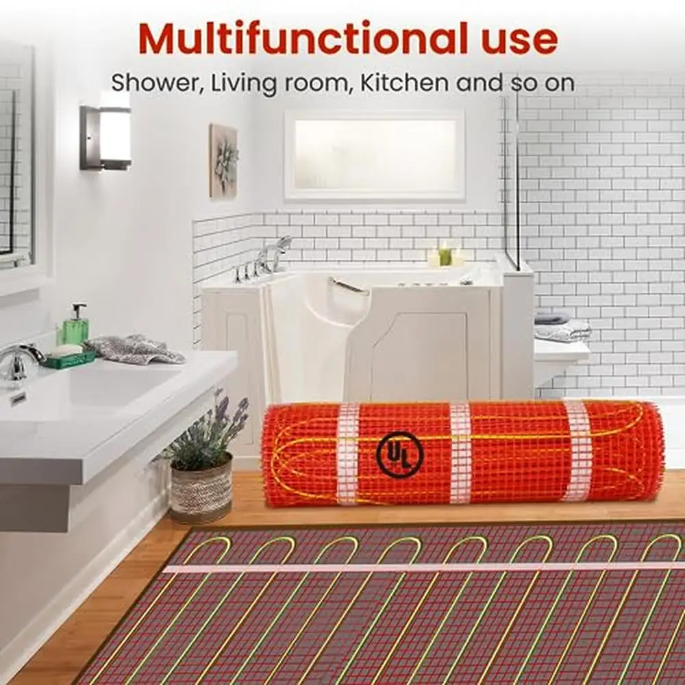 Electric Radiant Floor Heating System 80 sqft with ET-7AW Thermostat & Alarm Monitor Kit UL Listed Self-adhesive Mattress