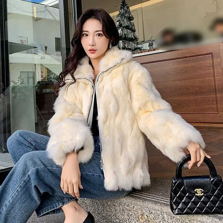 نمط جديد المرأة شتاء دافئ لينة جودة ريال ريكس أرنب معطف ريكس الأرنب الفراء سترة قصيرة كبيرة ريال فوكس الفراء طوق معطف Wh107