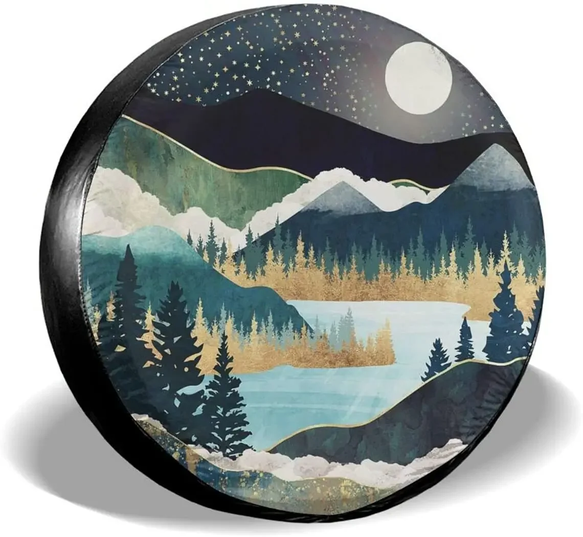 Mountains Nature Scenery Spare Tire Cover Star Lake Landscape Wheel Protectors Weatherproof Wheel Covers Universal Fit