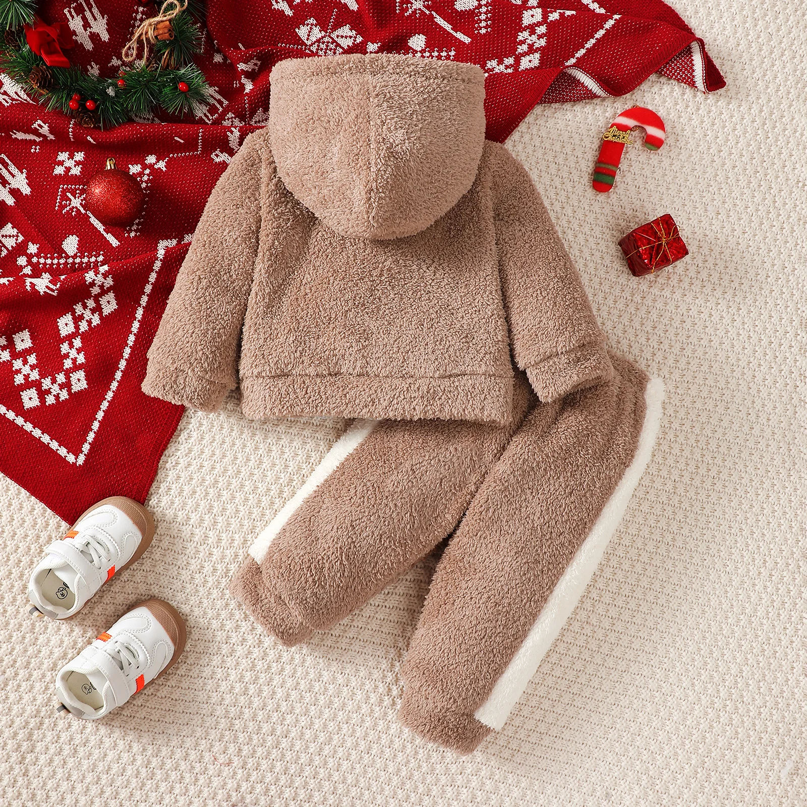 Baby Boy Plush Set Hooded Cute Emoji Long sleeved Pants 2-piece Set Suitable for 0-3 Year Old Baby Boys Winter Warmth Set