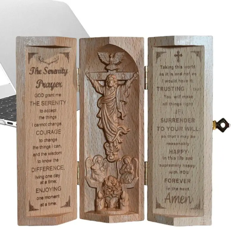 

Wood Statue Of Jesus Decor Cylinder Religious Jesus Carving Sculpture Serenity Prayer Christian Statue Of Jesus Openable