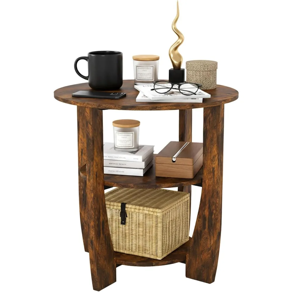 

Round End Table with Storage Shelf,3 Tier Modern Side Table, Sofa Recliner Side Table,Accent Coffee Table,Nightstand for Living