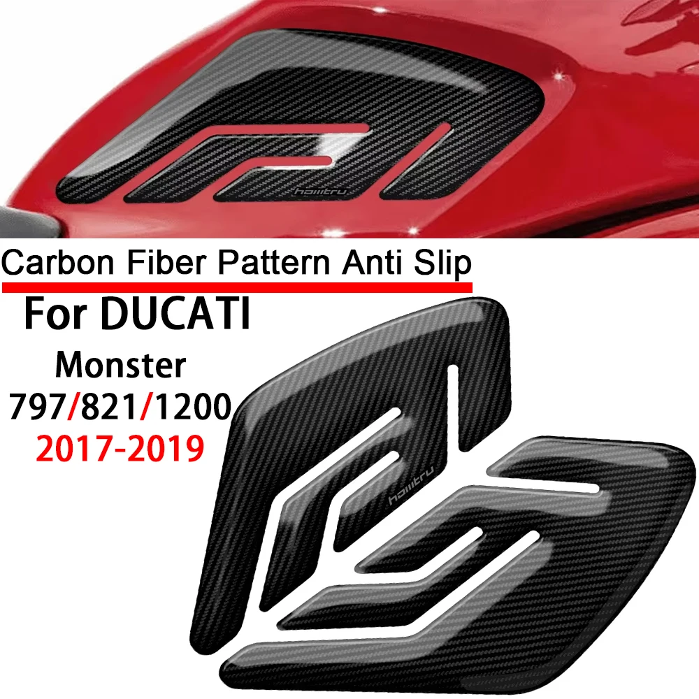 For Ducati Monster 797 / 821 / 1200 2017 2018 2019 3D Carbon-look Motorcycle Side Fuel Tank Pad Knee Grip Protection Sticker