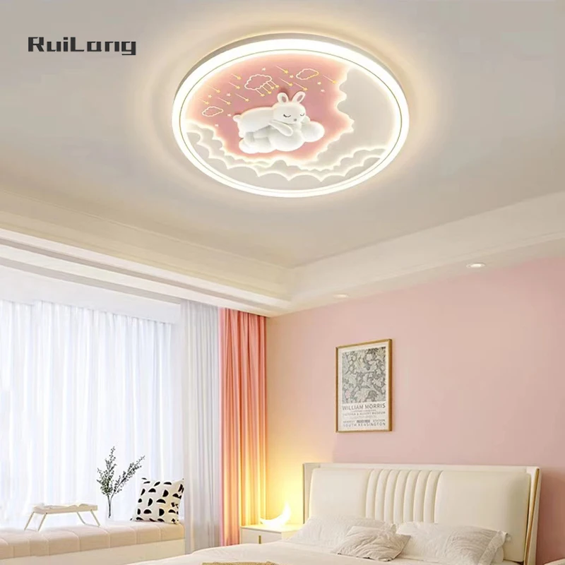 Cartoon Cloud Rabbit Ceiling Lamp Children Bedroom Led Ceiling Lights Kids Baby Girl Room Decor Pink Cute Princess Chandeliers