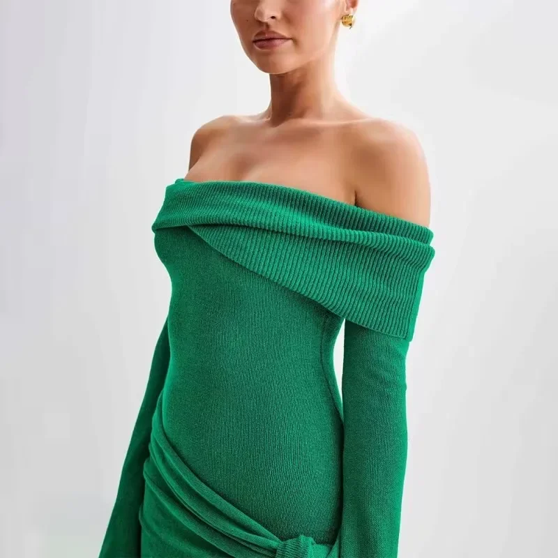 Robe pull dos nu à manches longues pour femmes, soigneusement enza, avec bandage, couleur unie, hors initié, avec torsion, mini robe de soirée