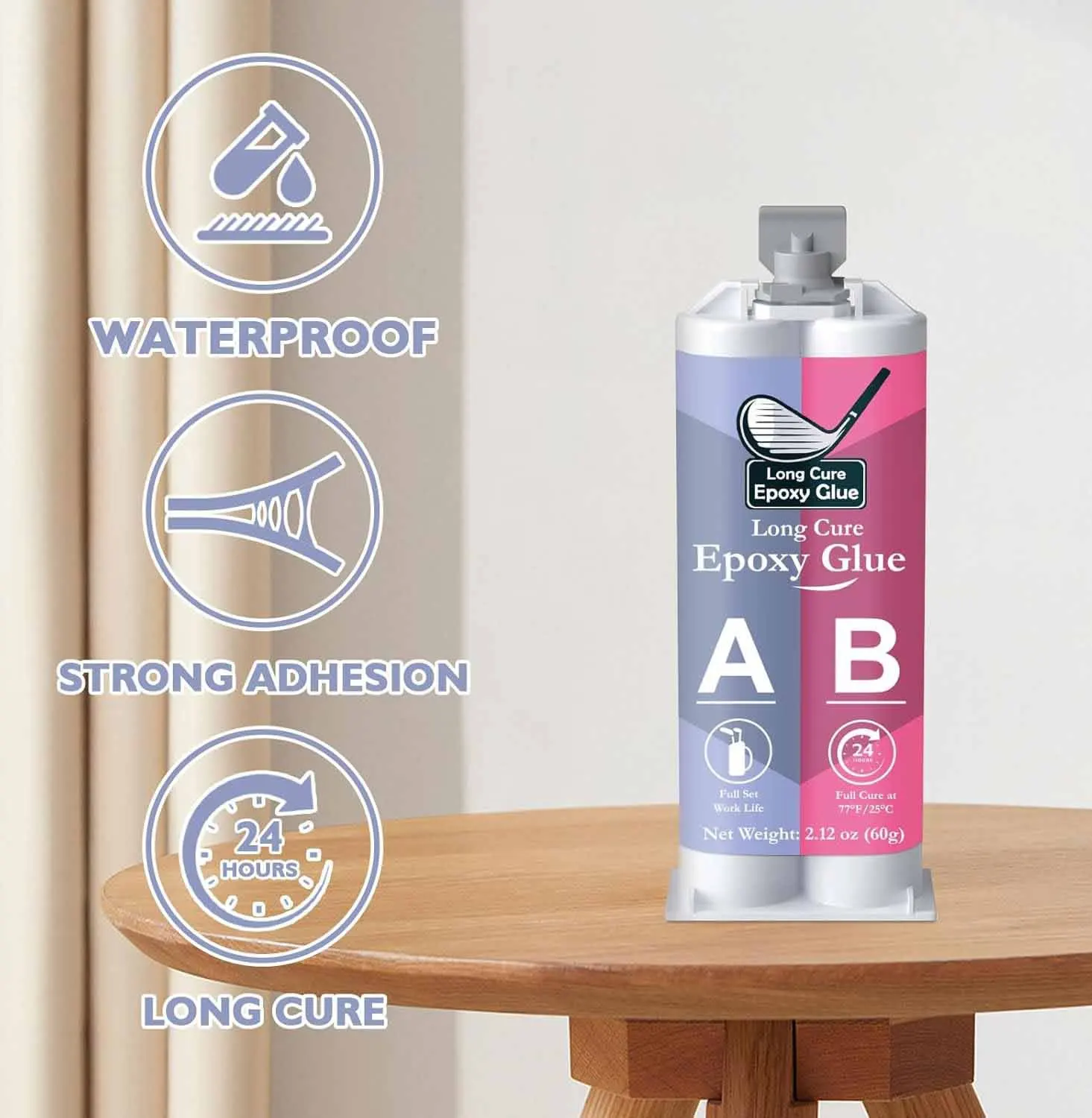 Long Cure Epoxy Glue for Golf Club Repair, High Impact & Waterproof AB Adhesive, 24H Full Cure, 60g view 4