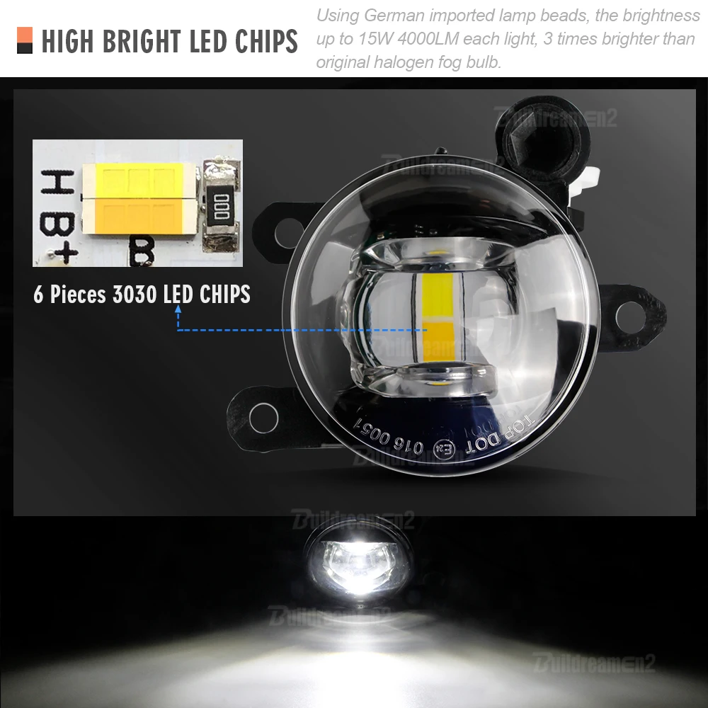 2 X Car Canbus LED Fog Light Assembly For Ford Puma 2019 2020 2021 2022 2023 30W 8000LM Fog Daytime Running Lamp DRL H11 12V - view 4