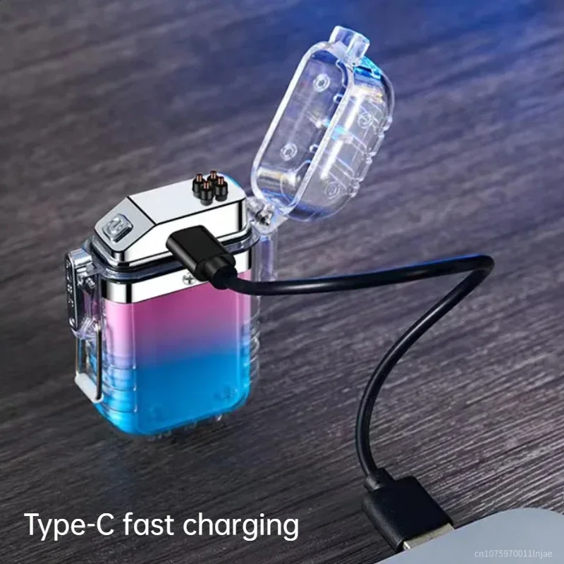 New Creative Outdoor Camping Transparent Waterproof Arc Lighter Type-C Rechargeable Lighter with Light Portable Lighter