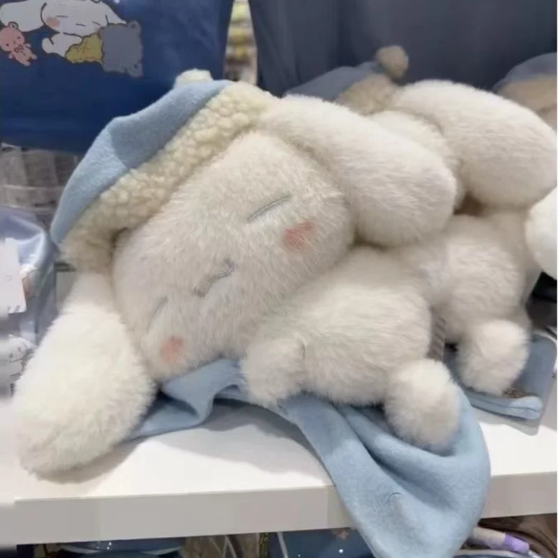 Sanrio Cinnamon Sleep Modeling Dress Up Light Blue Plush Edge Winter Hat Same Color Scarf Plush Keychain Desktop Trinkets Gift