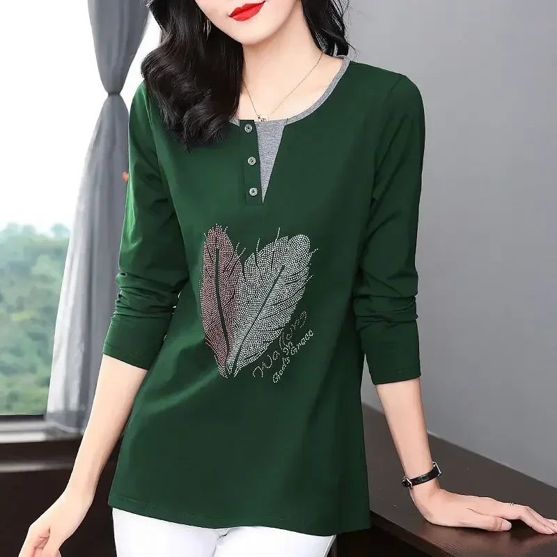 

Feather Long Sleeve Tees Tunic Elegant Blouse Round Collar Pullover Shirts Vintage Plus Size Female Clothes Tops 2023 New